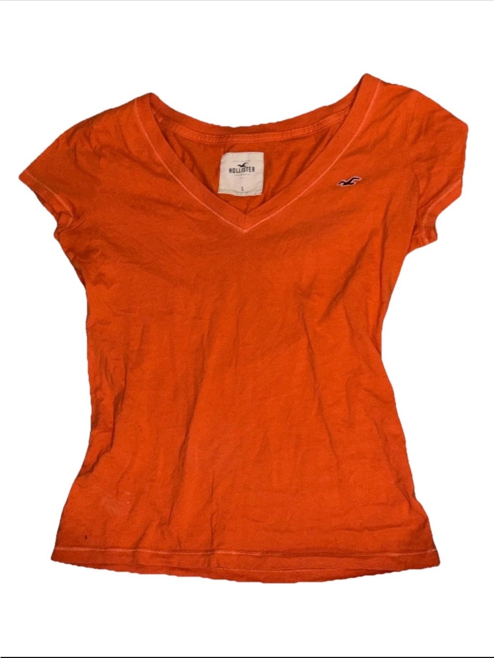 Hollister Y2K VTG Cap Sleeve V Neck Fitted Preppy Orange SZ.S Top